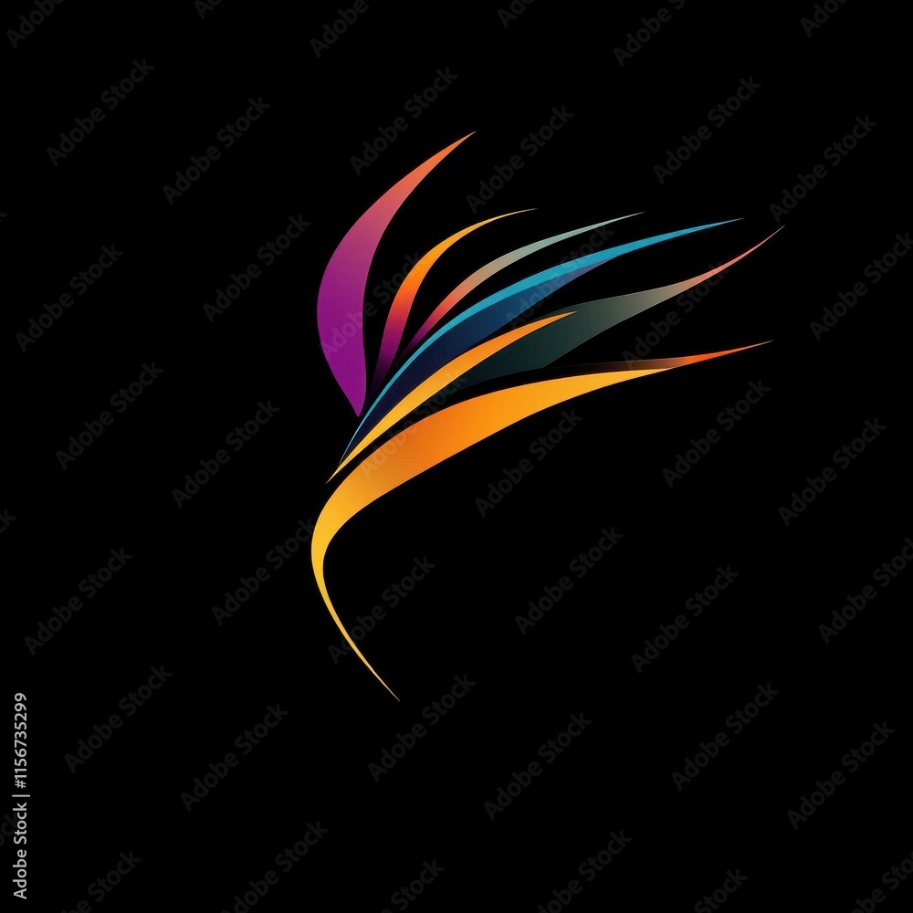Poster a vibrant abstract design featuring colorful flowing lines on a black background, creating a sense o