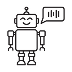 AI Robot Icon – Intelligent Robot with Data Communication - Editable stroke Vector Line icon