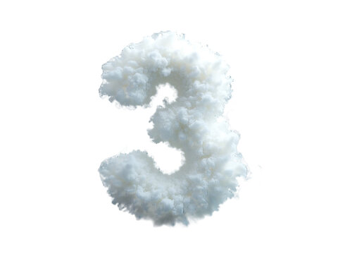 Cloud Number 3 Isolated on Transparent Background, Number 3 Made by Cloud – Creative Cloud Design.