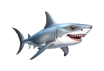 Obraz premium Cartoon Great White Shark Against transparent Background. A vibrant cartoon-style great white shark is featured against a pure transparent background