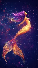 Mystical depiction glittering mermaid swimming gracefully colorful celestial background vibrant luminescent detail ethereal sparkle fantasy art storytelling wallpaper star scales si-fi fiction siren