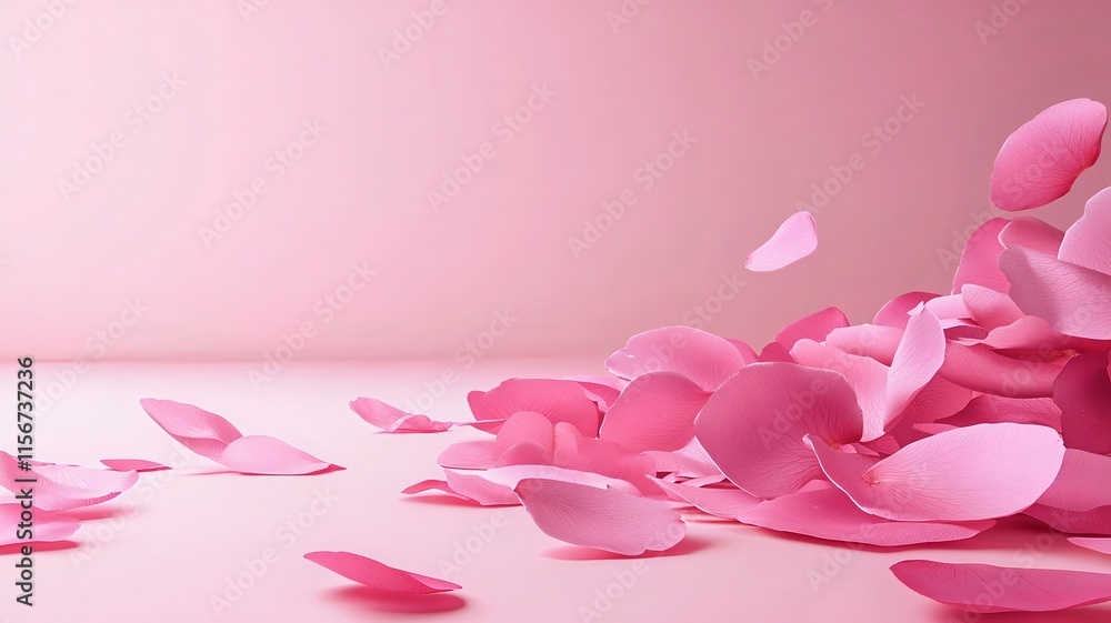 Poster delicate cherry blossom petals drifting and floating over a soft minimalist 3d backdrop with a centr