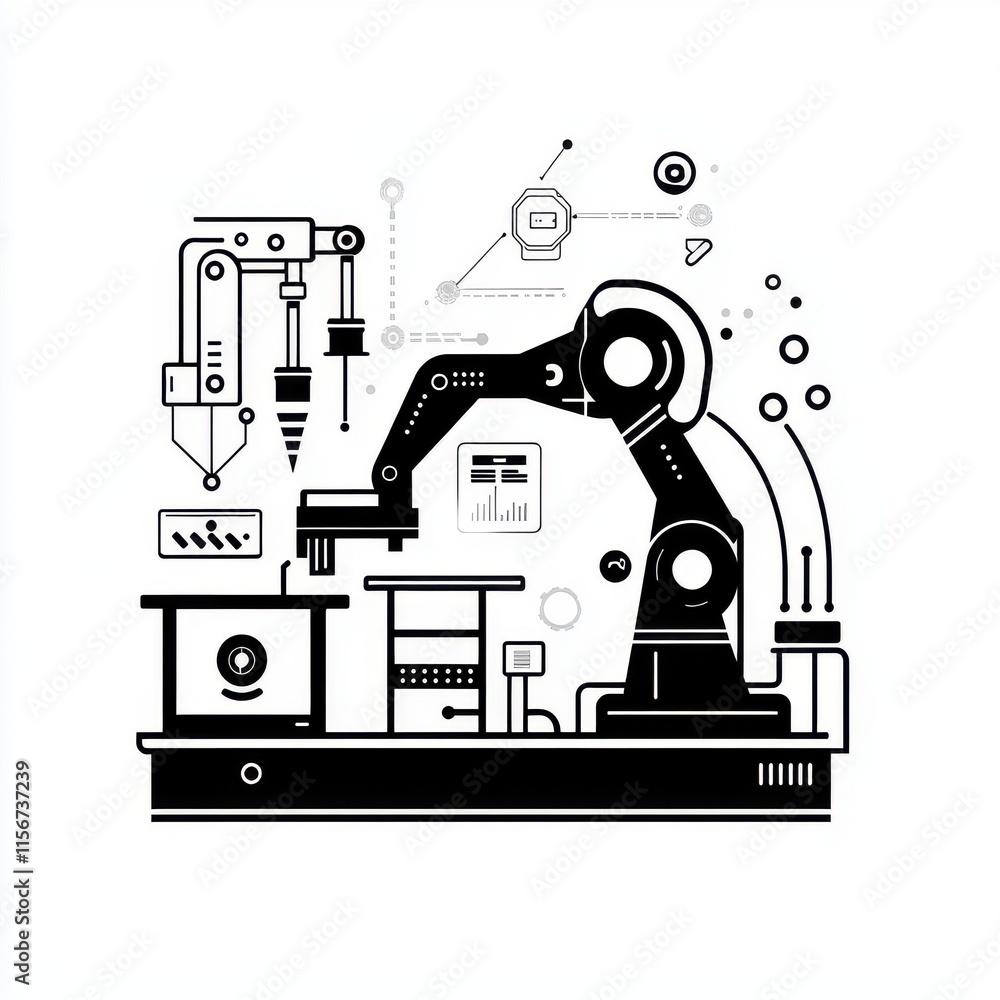 Poster a modern robotic arm in a minimalistic design, representing advanced technology and automation.
