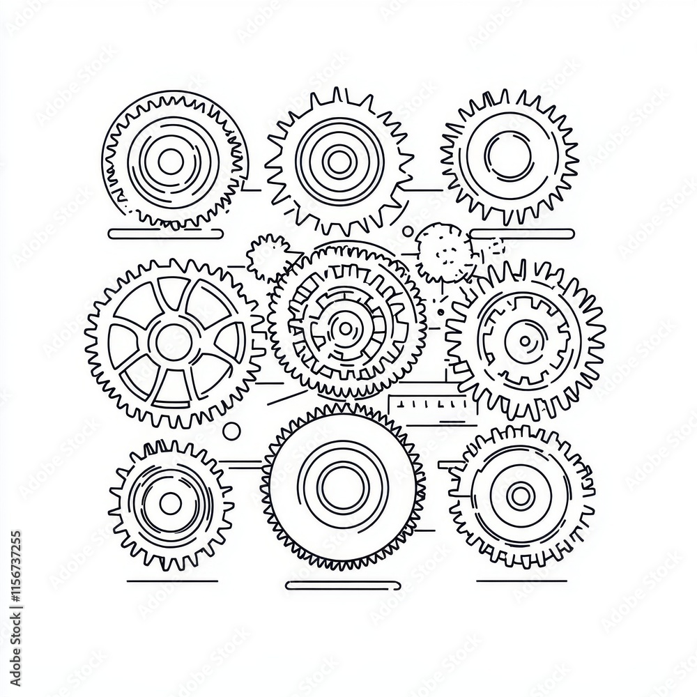 Aufkleber intricate arrangement of interlocking gears in a monochrome design, symbolizing engineering and mech
