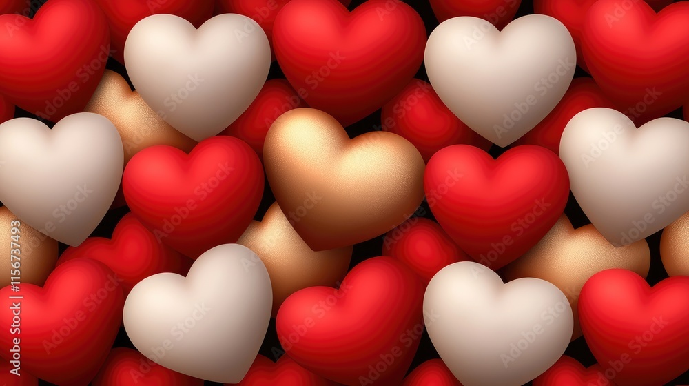 Poster a colorful array of hearts in various shades, creating a vibrant and romantic pattern.