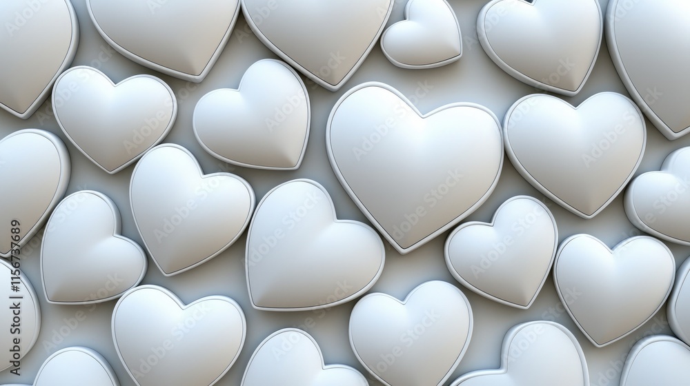 Poster a collection of white heart shapes arranged closely, creating a visually appealing and cohesive patt