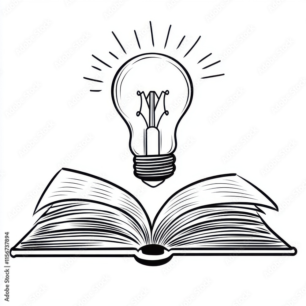 Poster an artistic representation of an open book with a glowing light bulb above it, symbolizing knowledge