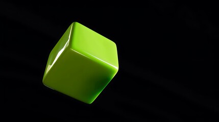 A vibrant green cube floating against a solid black background