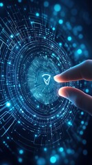 Futuristic Hand Interacting with Digital Interface Representing Data Connectivity and Communication Technology in a Virtual Environment