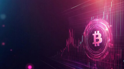 Abstract digital representation of a Bitcoin symbol surrounded by glowing graphs and data lines, showcasing cryptocurrency trends and financial technology innovation