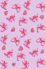 watercolor seamless pattern with hearts and bows