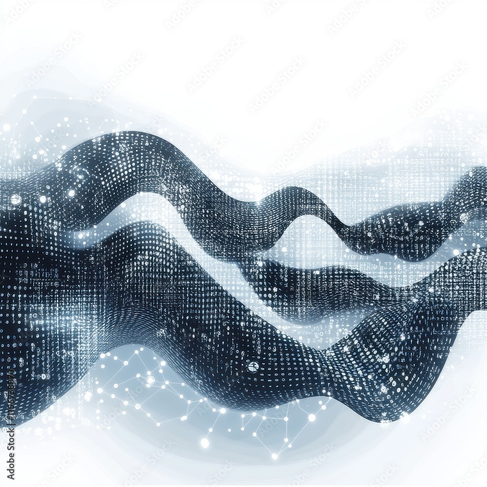 Fototapete Abstract digital waves of data flow, showcasing a blend of dark and light elements in a futuristic style.