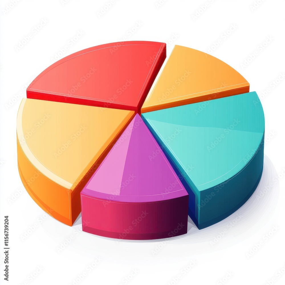 Poster a vibrant, colorful pie chart with five sections representing data visually.