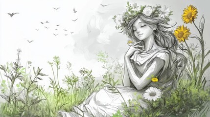 Keep America Beautiful Month Whimsical floral daydream of serenity and nature with blossoming wildflowers