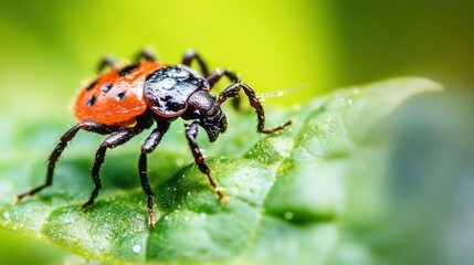 Prevent Lyme Disease in Dogs Month Close-up of colorful beetle on leaf in a natural setting