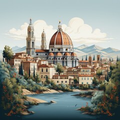 Obraz premium Minimalistic Illustration of Florence's Iconic Cityscape