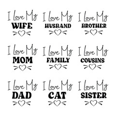 Set of family valentine love typography design