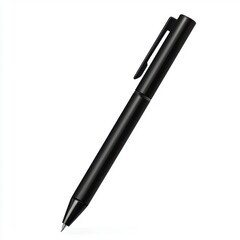 A sleek black pen isolated on a white background, perfect for writing or signing documents.