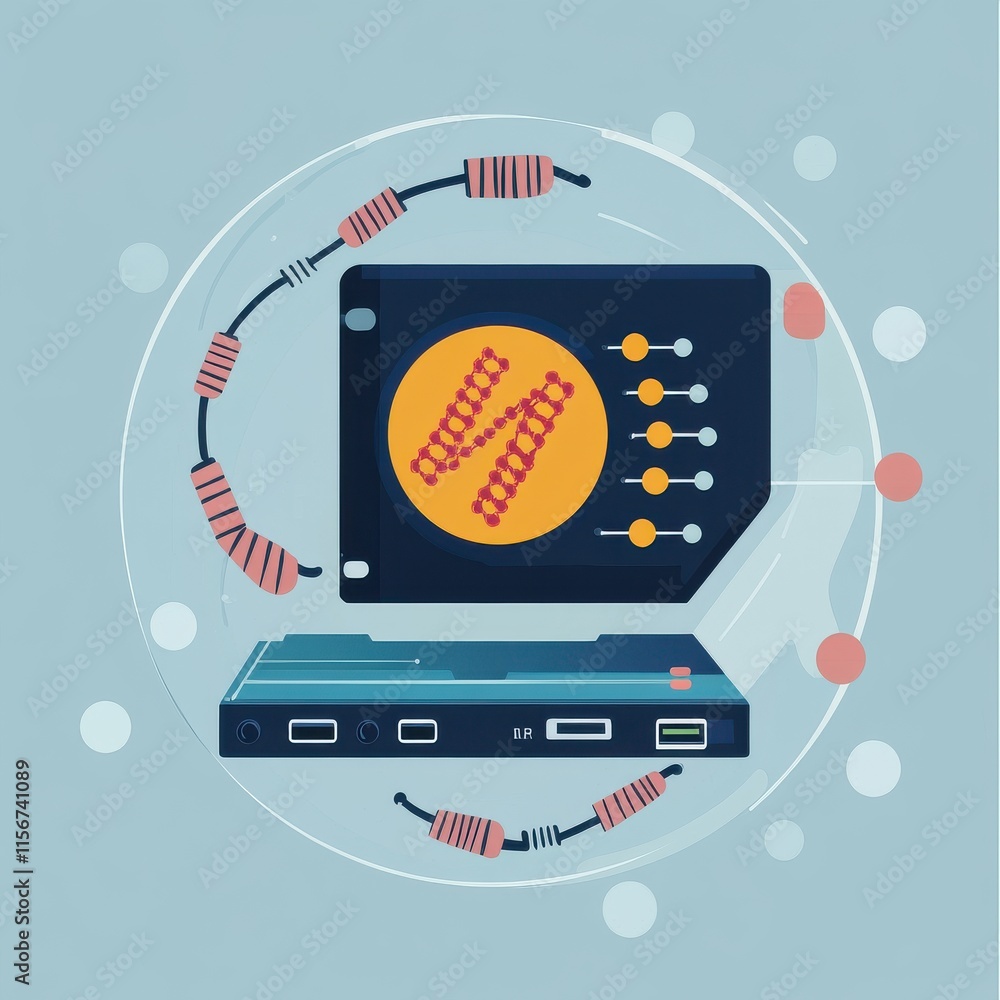 Aufkleber abstract illustration of a computer with digital elements, showcasing technology and innovation in a