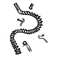 Naklejka premium Abstract illustration of DNA strands with microbes, showcasing a scientific theme.