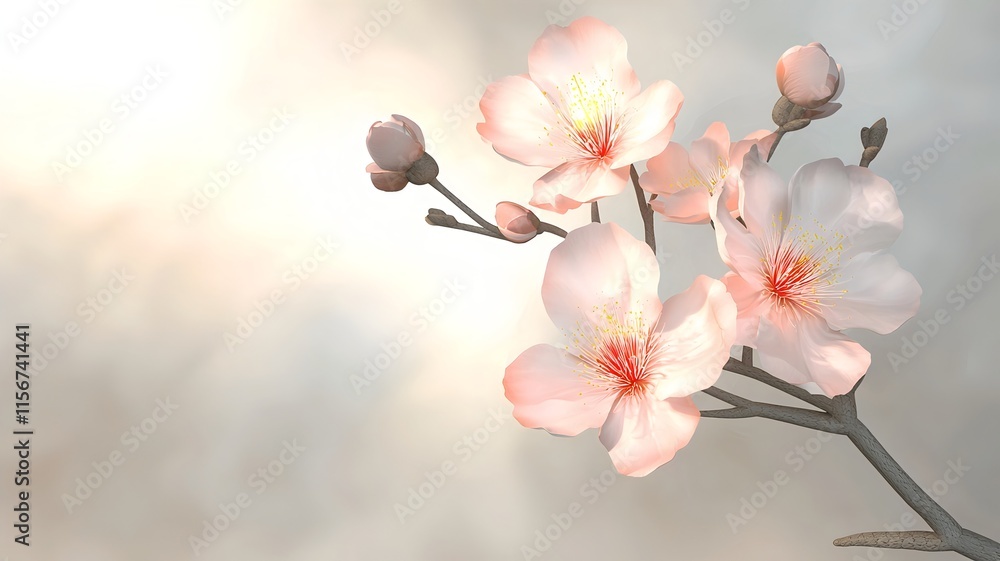 Poster delicate cherry blossoms with glowing accents floating on a soft gradient backdrop showcasing a visu