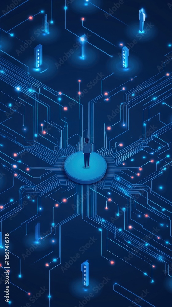 Aufkleber abstract representation of a person surrounded by digital networks and data connections, symbolizing