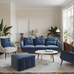 modern living room with blue