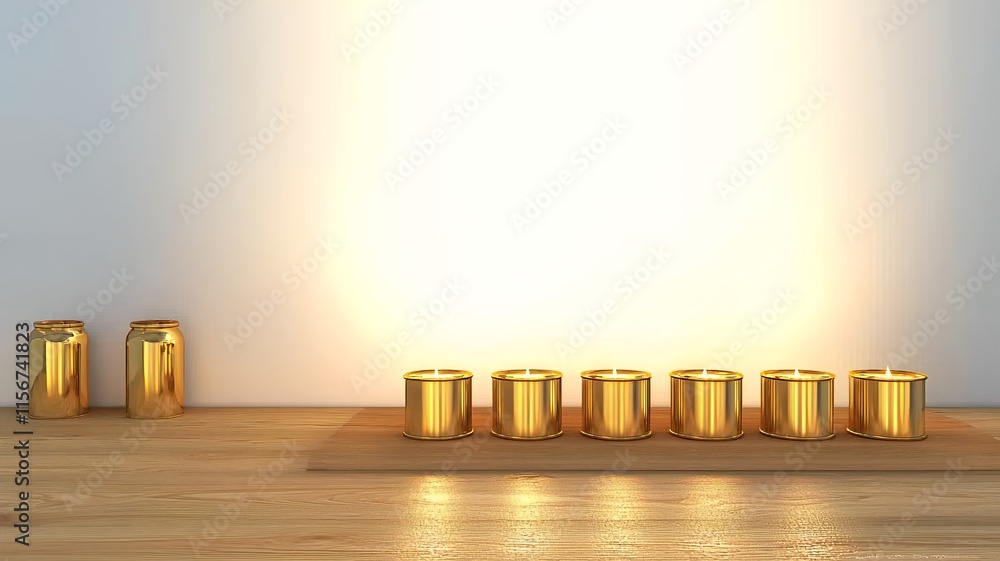 Poster elegant 3d of a lantern filled scene with shiny gold ingots arranged on a clean minimalist backdrop 