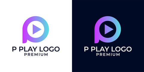 P play logo icon button design vector. Letter p play video logo template. Vector logo design of letter p, play, video, videography, streaming, channel, multimedia, colorful modern minimalist style.