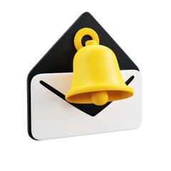 Fototapeta premium A colorful 3D illustration of an envelope with a yellow notification bell, symbolizing email alerts.
