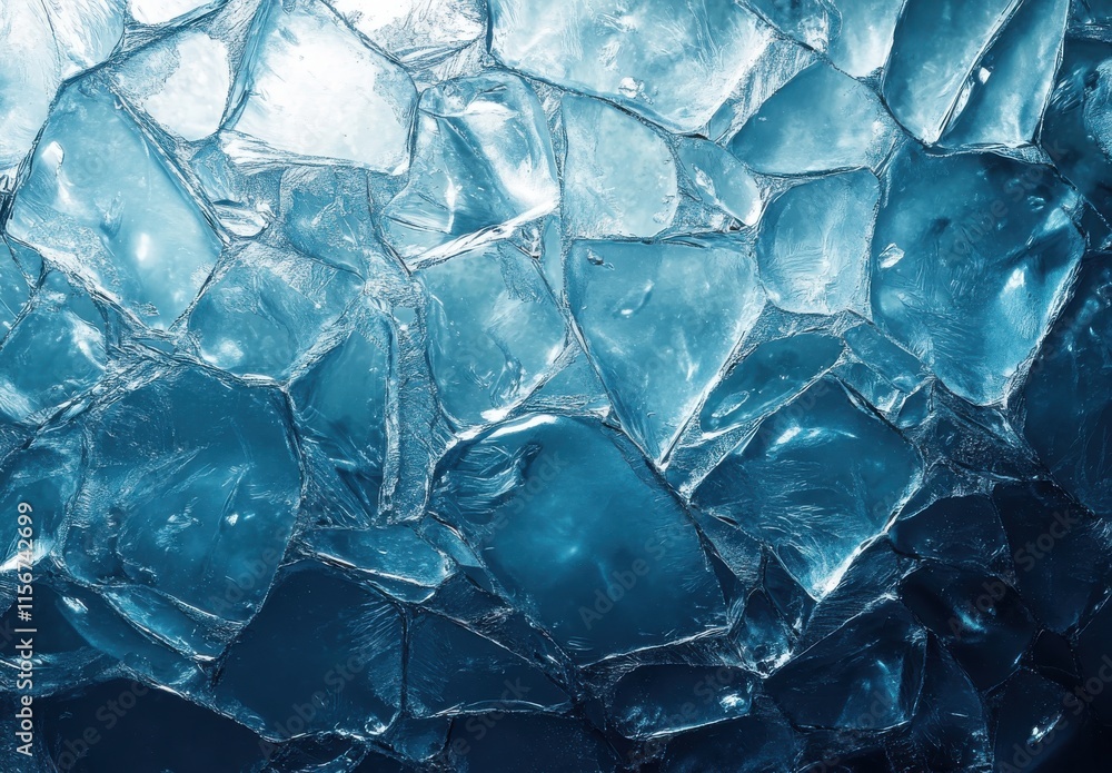 Poster close-up of ice fragments in a cool blue color palette, perfect for arctic and winter themes featuri