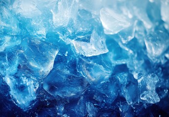 Close-Up of Shimmering Ice Cubes and Crystal Clear Ice Chunks Against a Gradient Blue Background Perfect for Beverage or Cooling Concepts