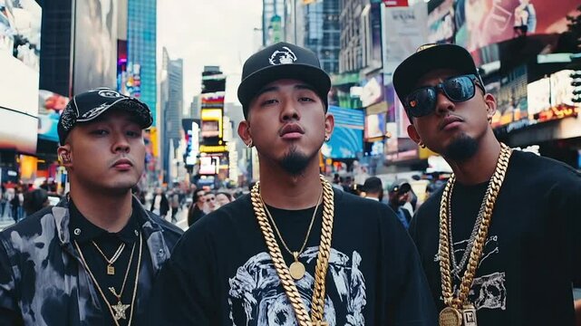 Asian rappers on a city street