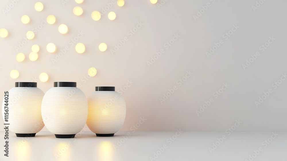 Aufkleber elegant 3d of lanterns with shimmering golden trails on a clean seamless white background ideal for 