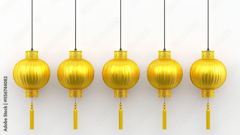 Poster stunning 3d of elegant glowing lanterns with shimmering golden trails floating against a serene and 