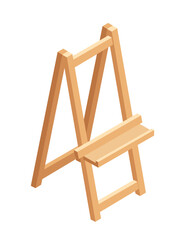 Isometric wooden easel stand. Empty easel without artboard. Tripod for artist drawing. Vector illustration isolated on white background