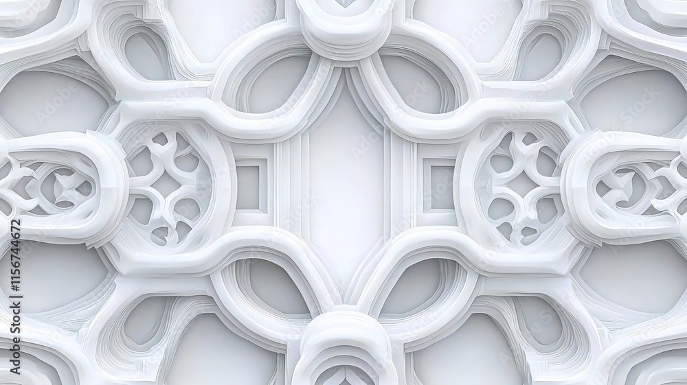 Poster elegant and serene abstract chinese patterns and prosperity symbols rendered in a clean minimalist 3