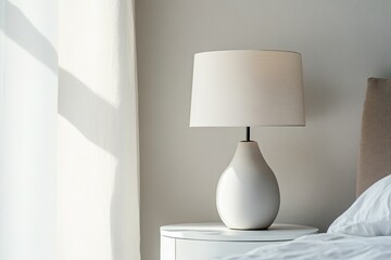 Soft morning light illuminates minimalist bedside scene with sty
