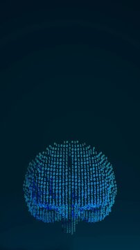 Looping Binary Code Animation Forming a Futuristic Brain Silhouette with Dynamic Digital Patterns