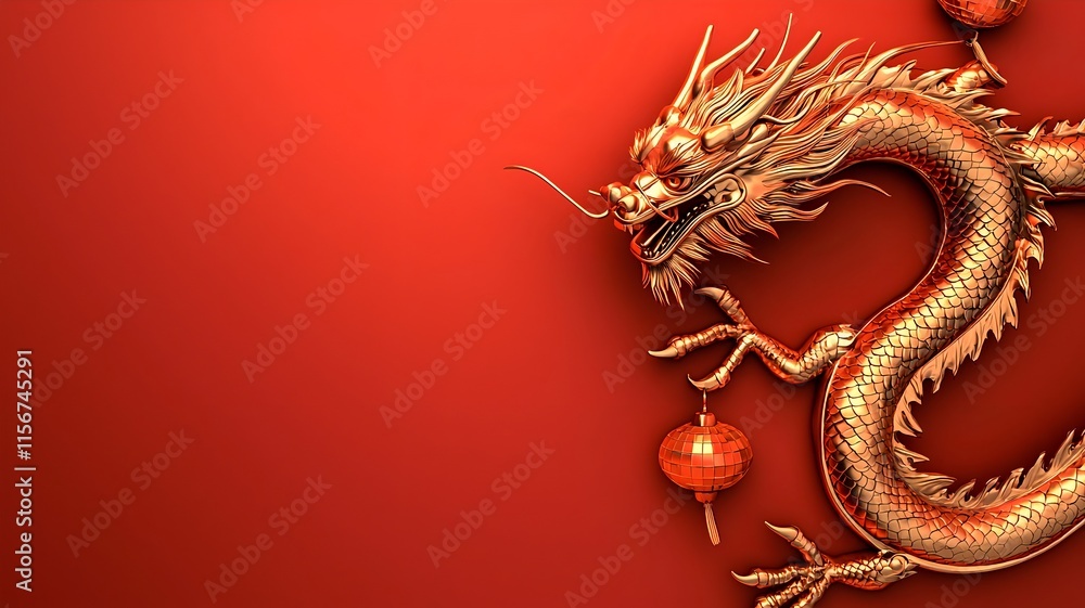 Poster sleek gradient background with lantern and dragon motifs featuring glowing accents in a clean festiv