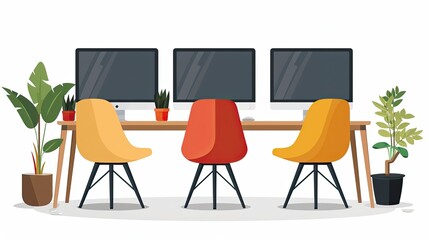 flat design, illustration, Virtual Meetings: Online communication that sparks creativity