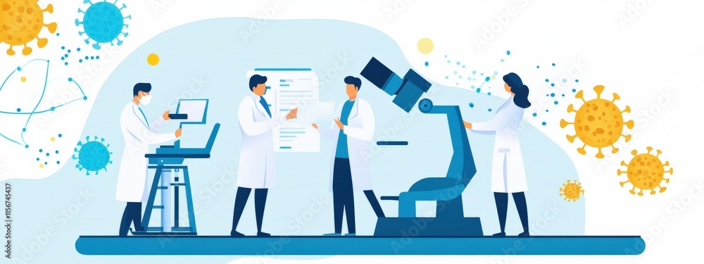 Aufkleber professional team of scientists discussing research in laboratory with modern equipment and graphic 