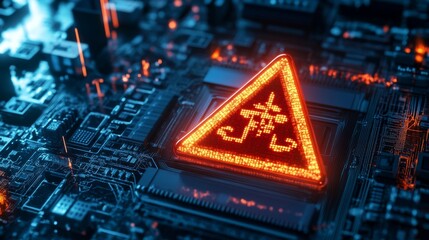 triangle caution warning sign for notification error and maintenance concept, network security, computer virus detected data protection.