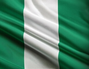 Obraz premium Nigeria national flag waving in the sky behind the tree. The flag blow in beautiful sunlight. Nigeria national flag for independence day.