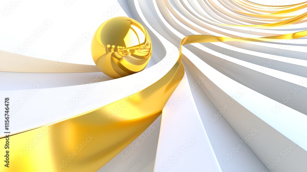 Poster elegant gold ribbons and lanterns forming a spiral pattern on a seamless white background creating a
