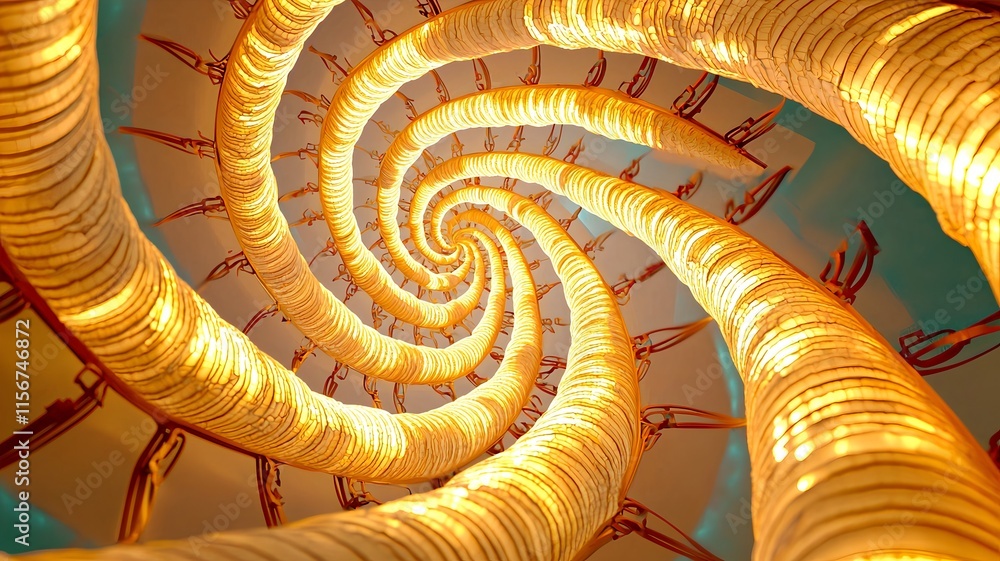Poster elegant and captivating spiral arrangement of shimmering gold ribbons and lanterns on seamless blank