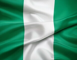 Nigeria national flag waving in the sky behind the tree. The flag blow in beautiful sunlight. Nigeria national flag for independence day.