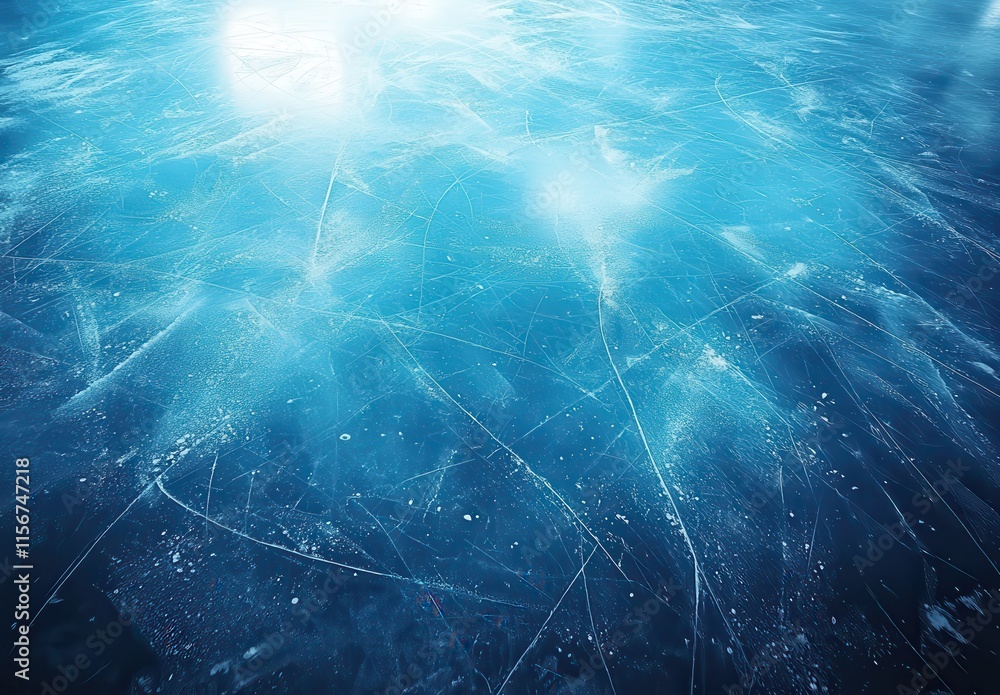 Aufkleber crystal clear ice surface with intricate patterns and textures reflecting light, perfect for winter 