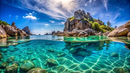 Obraz premium Serene Ocean Vista: Rocky Isles, Crystal Waters - Worm's Eye View Photography