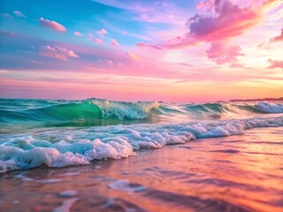 Serene Pink & White Waves: Healing & Calm Ocean Photography